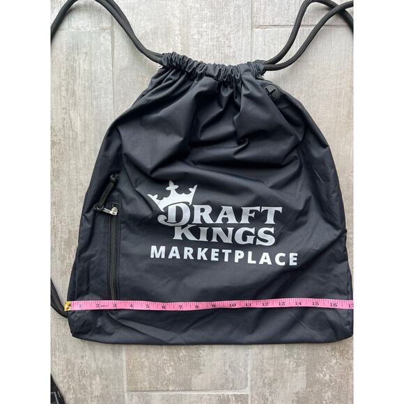Draft Kings Marketplace Black Drawstring Backpack Gym Bag Travel Pouch NEW - Picture 2 of 4
